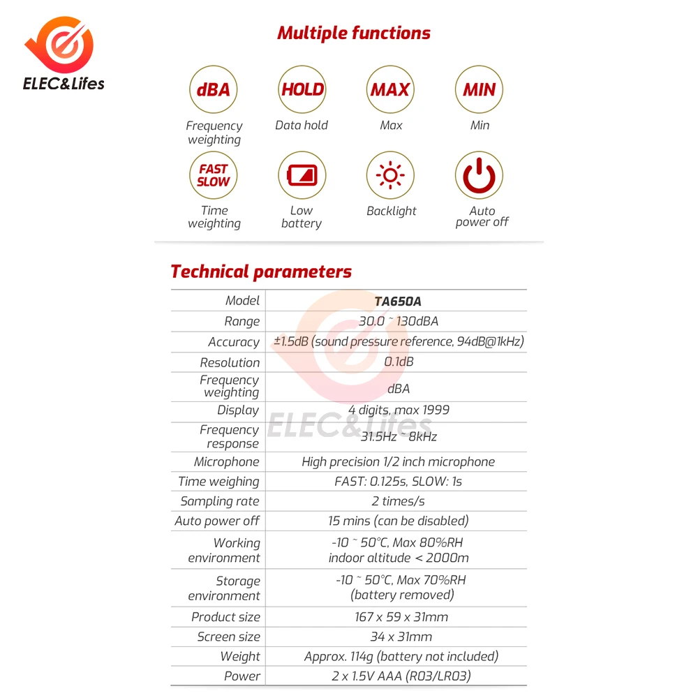 TA650A High-precision Noise Meter Household Volume Measurement Sound Detector Decibel Detector 30.0-130dba