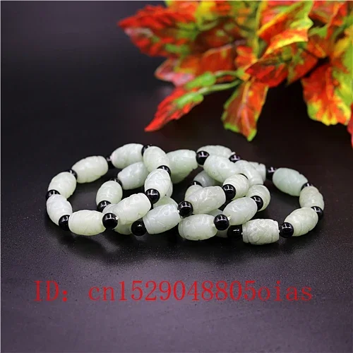 Natural White Green Jade Beads Elastic Bracelet Bangle Charm Jewellery Fashion Accessories Carved Amulet Gifts for Women Men