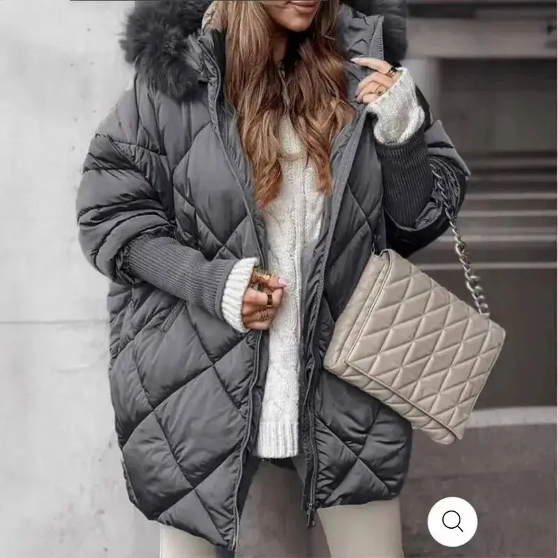 Winter Women Long Sleeve Warm Thickened Coats Fashion Temperament Hooded Zipper Commuter Wind Women's Coat Cotton-Padded Jacket