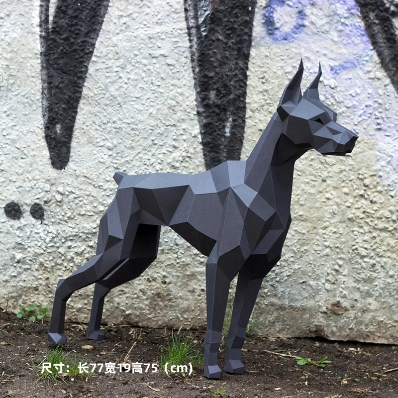 75cm Doberman Paper Model Handmade 3D DIY Papercraft Home Decor Desk Decoration Puzzles Educational Toys Creative Sculpture