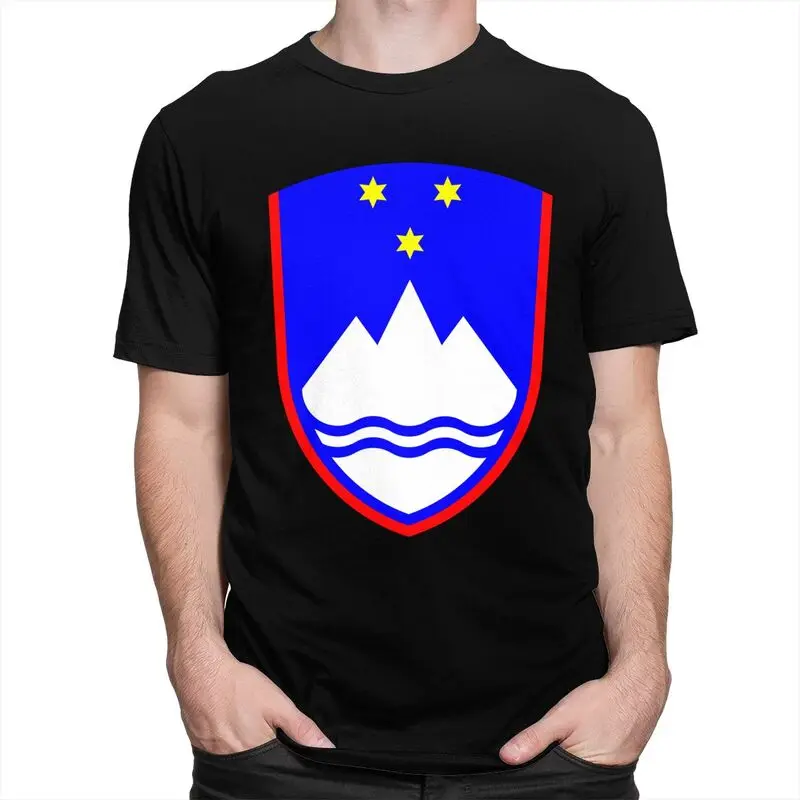 Coat Of Arms Of Slovenia Tshirt for Men Short Sleeves Printed T Shirt Funny T-shirts Fitted Pure Cotton Tees Clothing