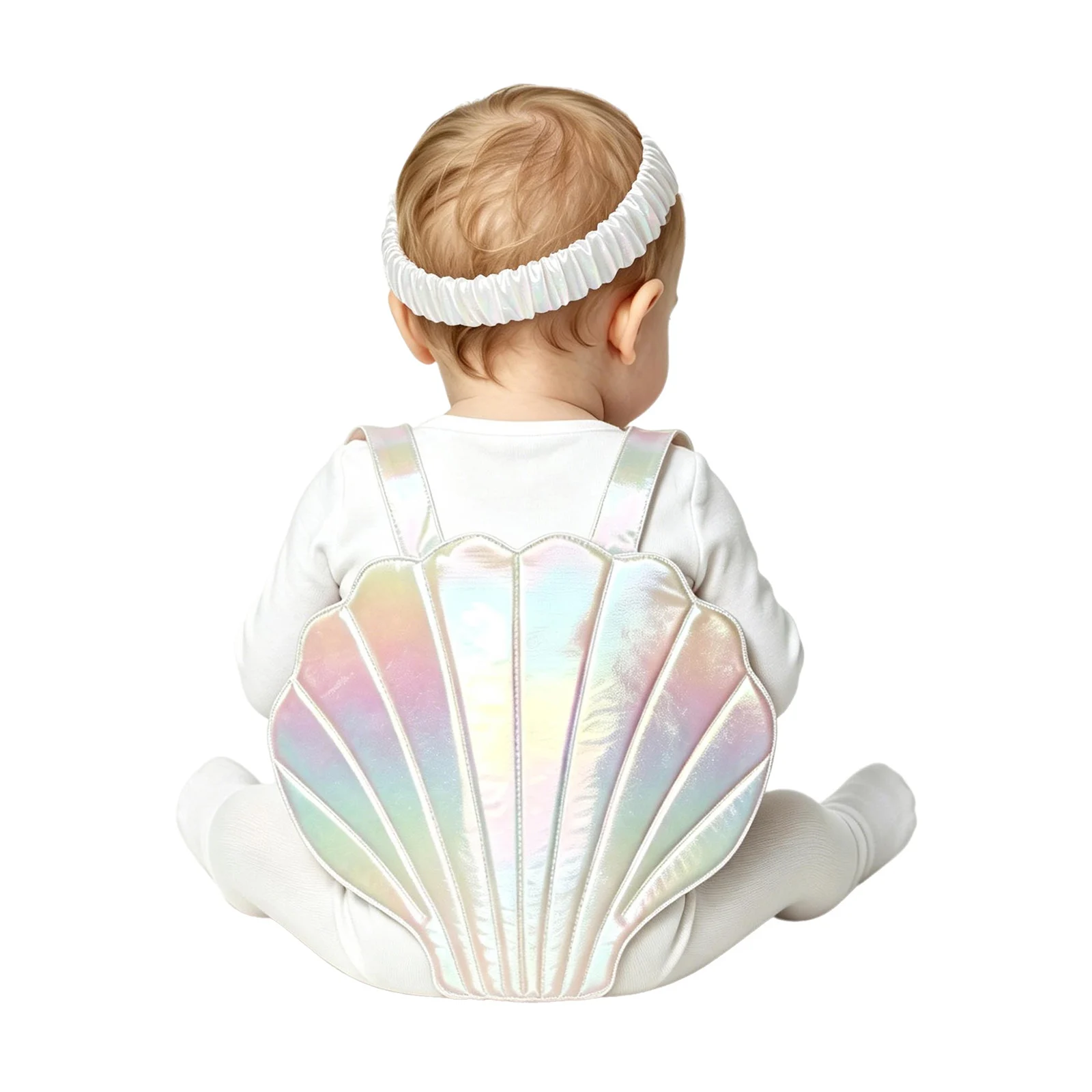 Baby Toddlers Outfit Glossy Sleeveless Pearl Seashell-shaped Costume with Faux Flower Headband for Birthday Theme Party Cosplay
