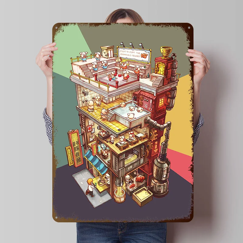 Der beste Schweinefleisch-Ramen-Druckposter, individuell gestaltete Retro-Wandkunst, Vintage-Metallschilder für die Dekoration von Spielzimmern, gemütliche Badezimmerdekoration