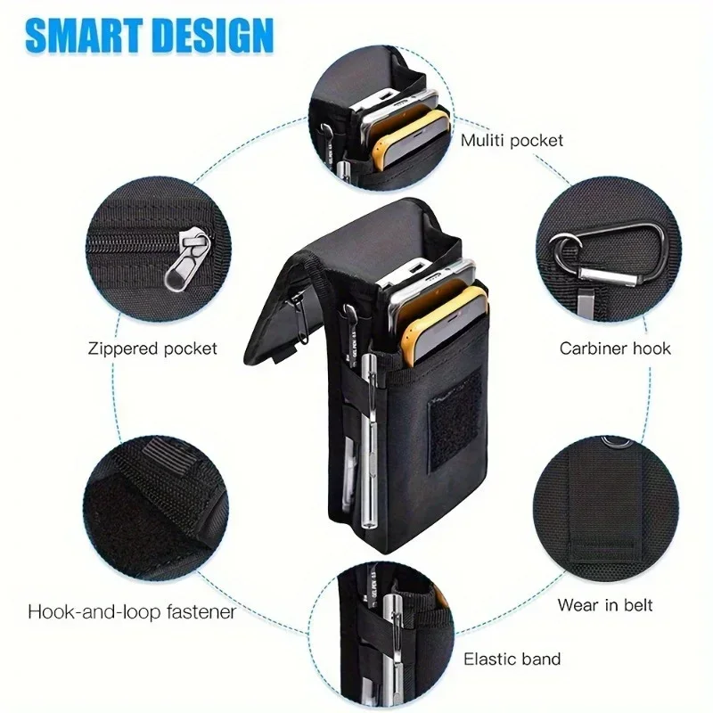  6.3 Inch Bag Multi-Functional Mobile Phone Bag Oxford Fabric Pocket Black Cell Phone Belt Pouch Case Men's Outdoor Bag view 3