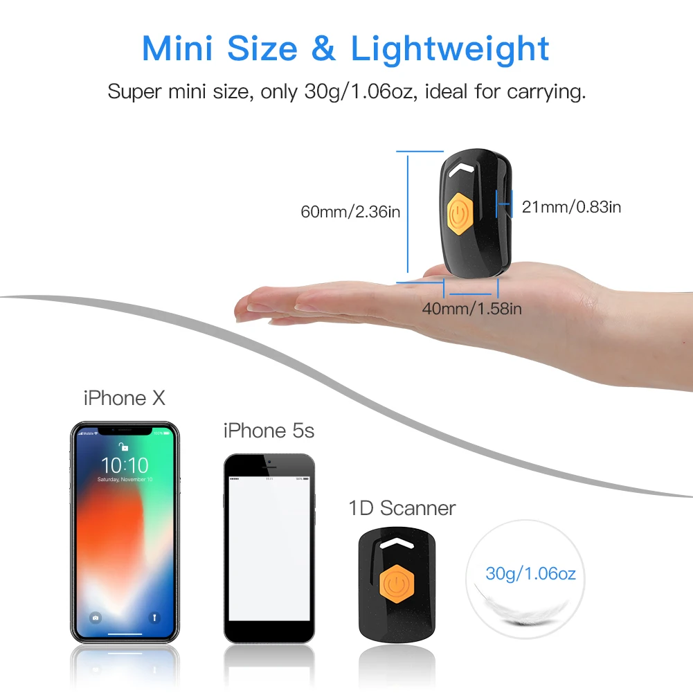 Eyoyo EY-021L Mini 1D Bluetooth Barcode Scanner 2.4G Wireless USB Wired Portable Bar Codes Reader Support Windows/Android/iOS