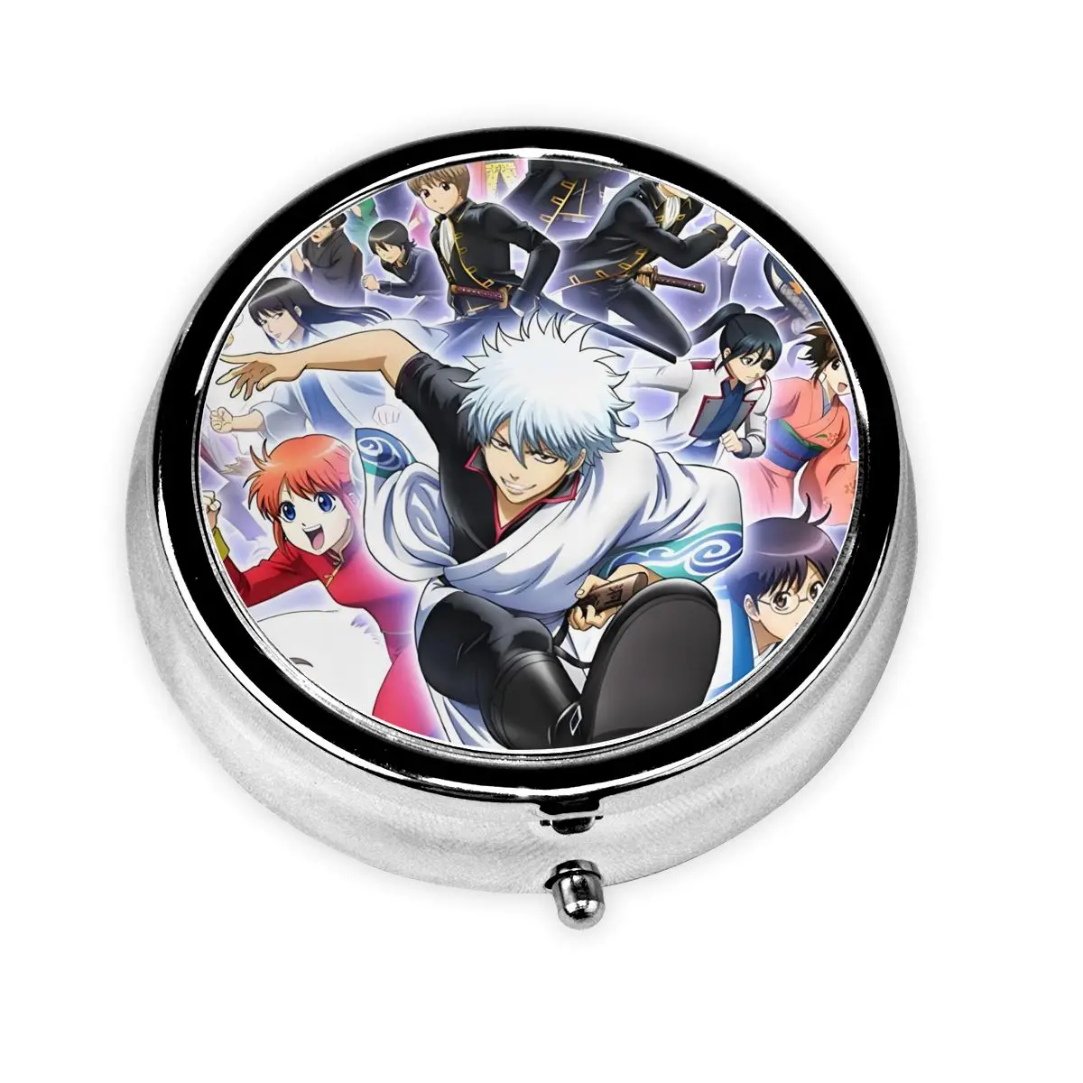 

G-Gintamas Round Pill Box 3 Grids Pills Dispenser Harajuku Comic Anime Portable Medicine Holder Storage Box Container