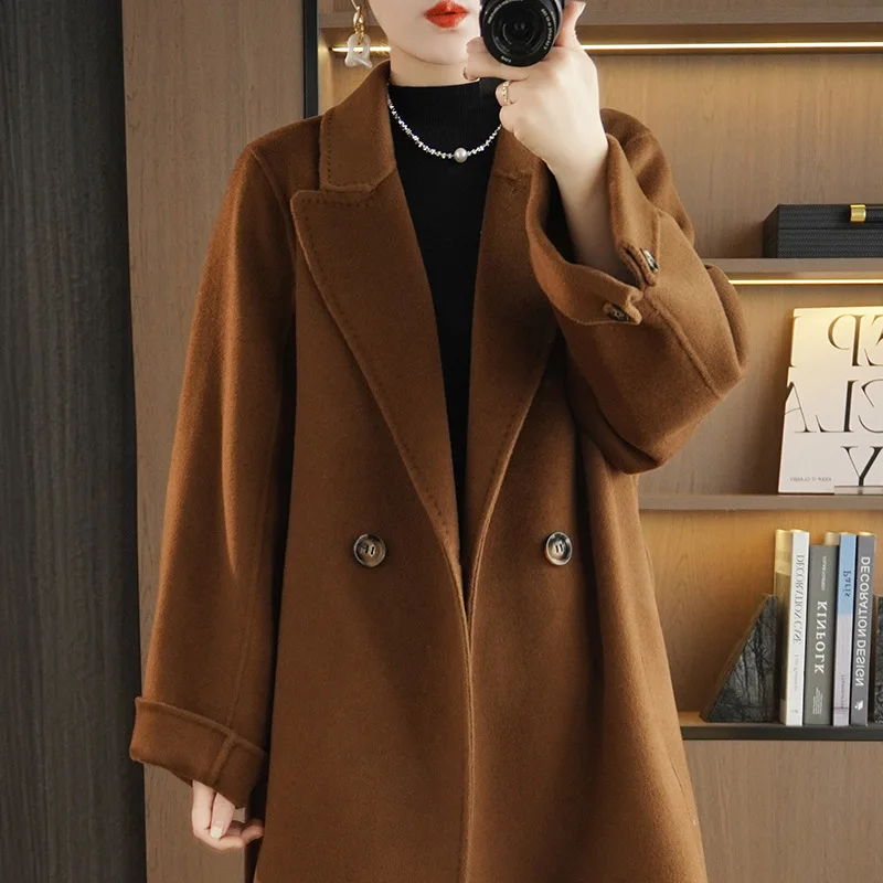 Double-sided pure wool coat for women's winter 2023 new medium and long over-the-knee Korean high-end woolen coat