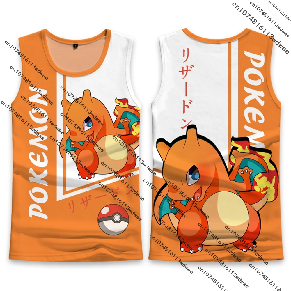 

New Pokemon Kid Summer Vest 3D Print Charmander Cartoon T-shirt Pokemon Theme Anime Exhibition Special Clothing Adult Large Size
