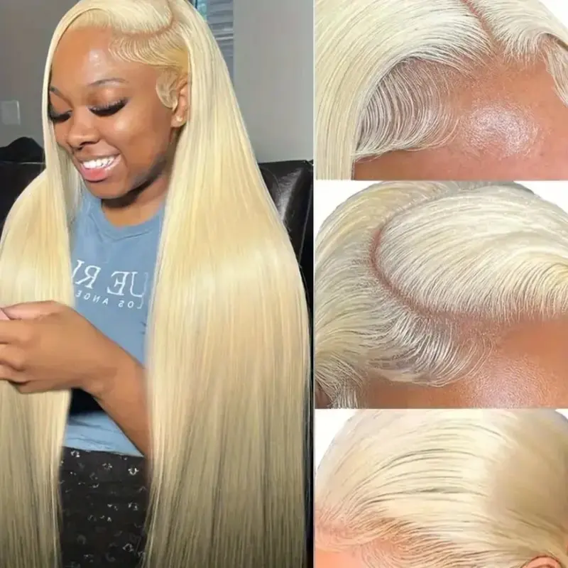 13x4 HD Lace Frontal Wig 613 Blonde 32 Inches Straight Transparent Pre-plucked Brazilian For Women 180 Density