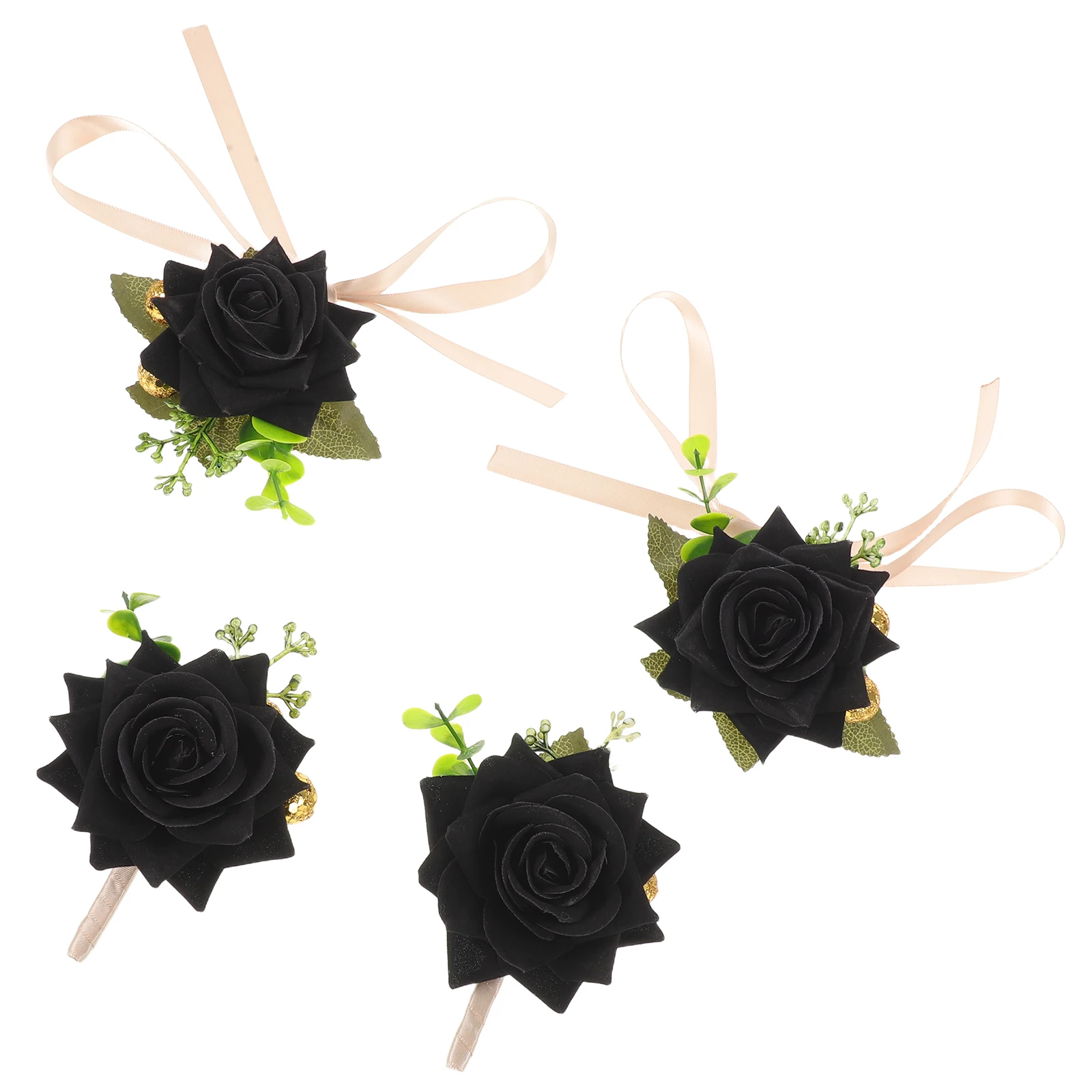 

2 Sets Gothic Wedding Floral Decorations Bracelets Artificial Rose Boutonnieres