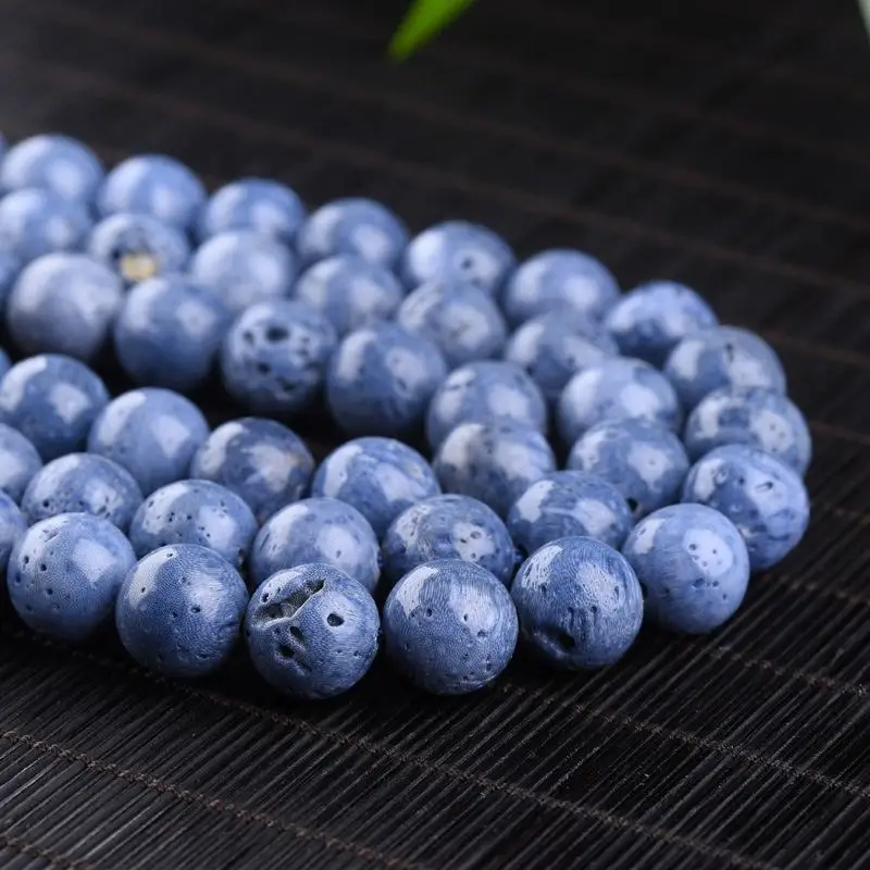 

Natural Blue Coral Round Loose Beads for Jewelry Making Diy Bracelet Necklace