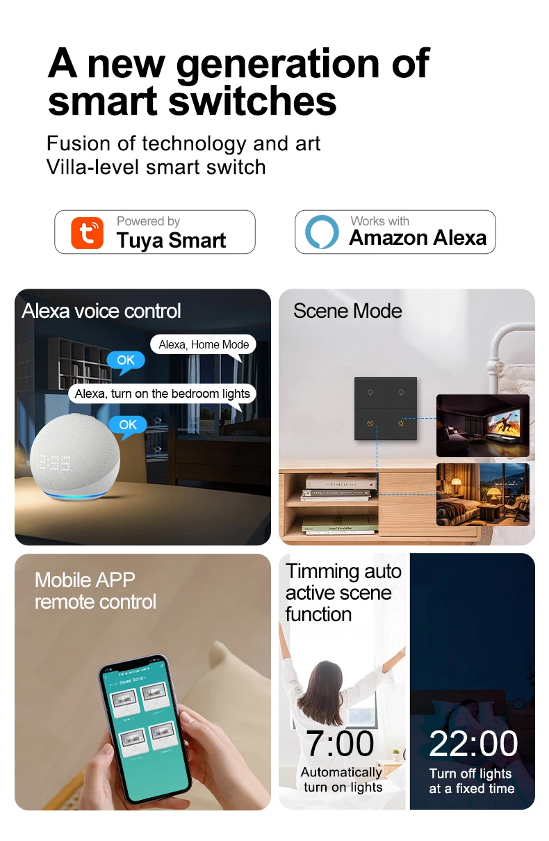 Golden Security Friendly Smart Zigbee 1 2 3 4 8 Way Wall Switch Two-way Voice Control Works with Alexa Google Home APP