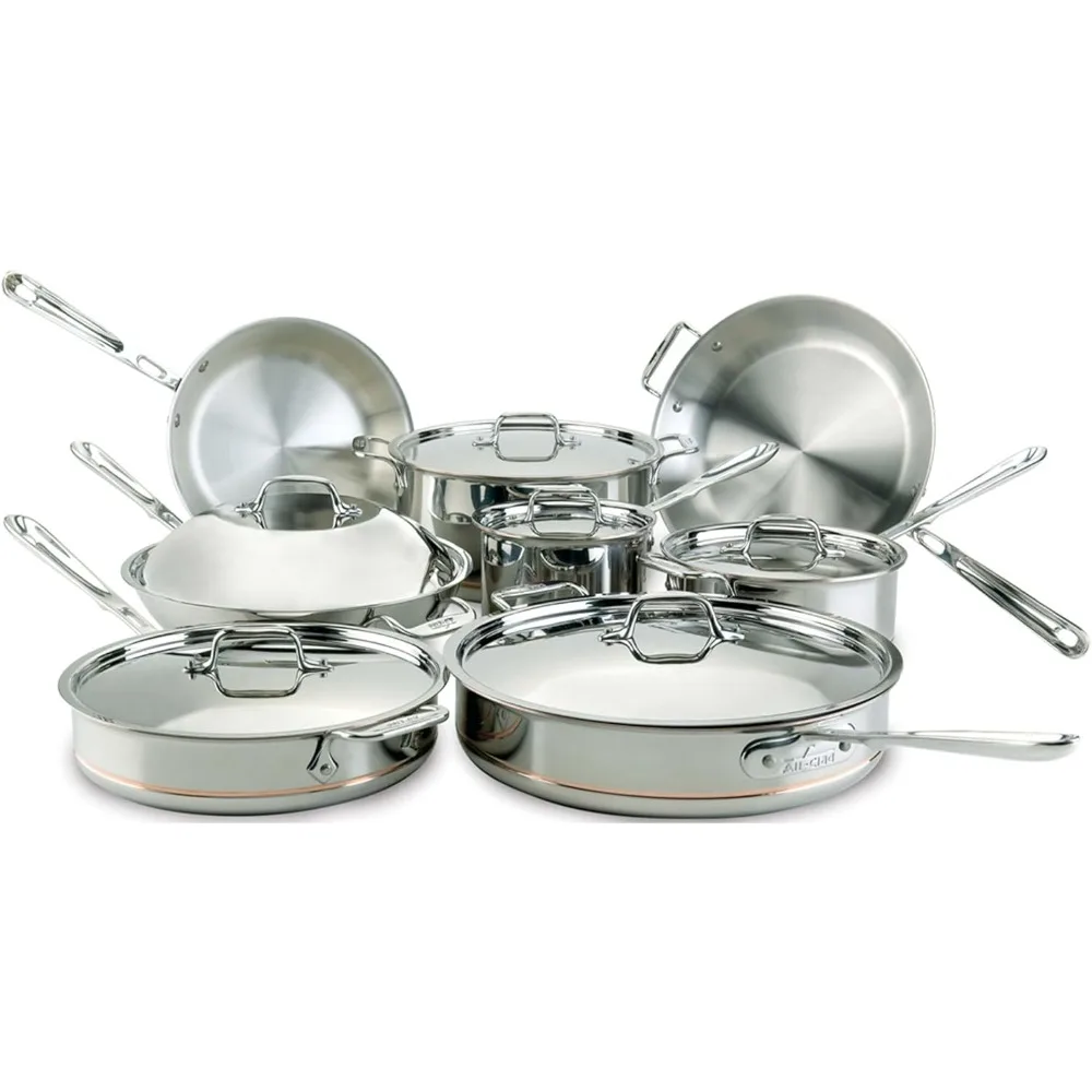 

All-Clad Copper Core 5-Ply Stainless Steel Cookware Set 14 Piece Induction Oven Broiler Safe 600F Pots and Pans Silver