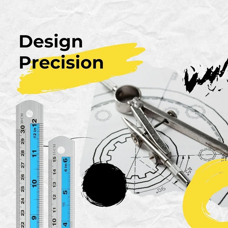 مجموعة مسطرة معدنية مقاس 12+6 بوصة - مسطرة ذات حافة مستقيمة تتمتع على قياسات إمبراطورية ومترية، مثالية لمشاريع DIY، Blue-ABAM #4