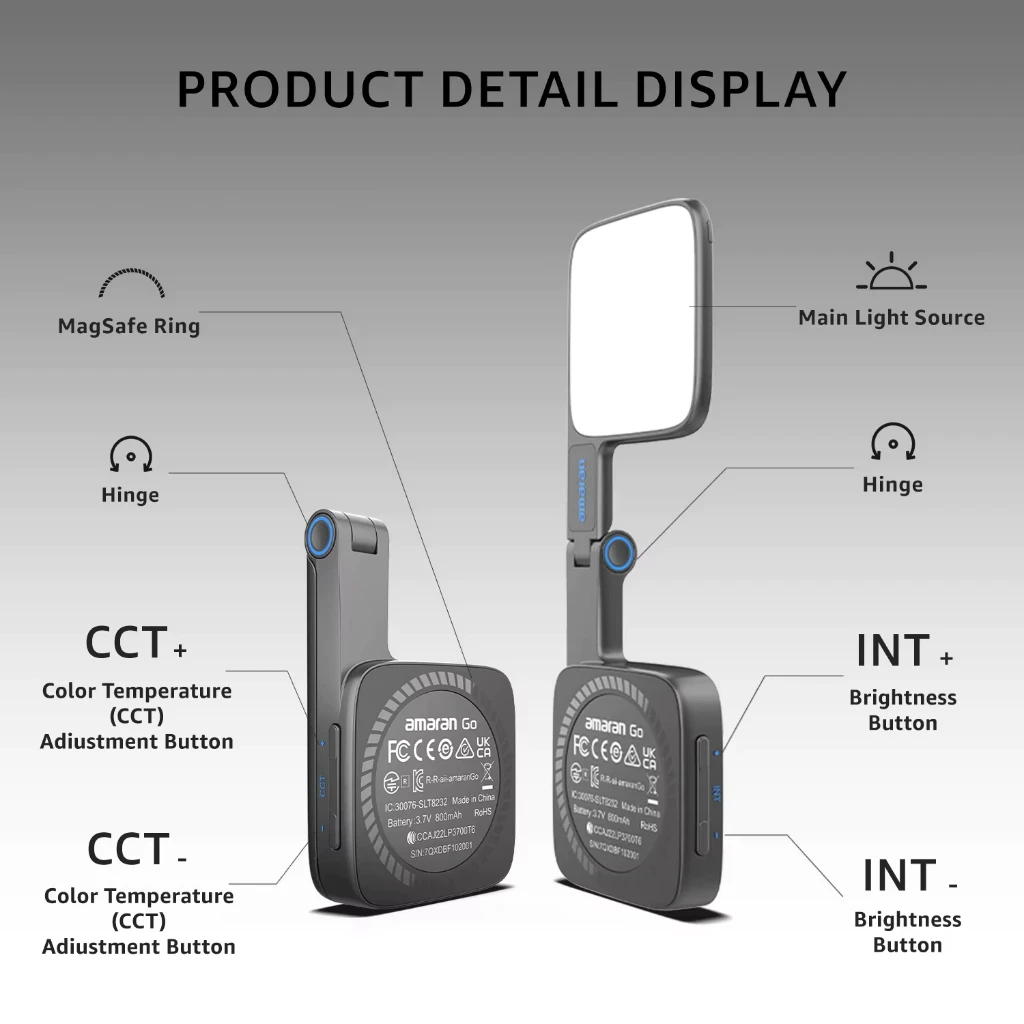 Aputure amaran Go Ultra-Compact Built-in Mirrored Mini LED Phone Light Magnetic Mount Versatile Flip Design for Vlogging Selfies