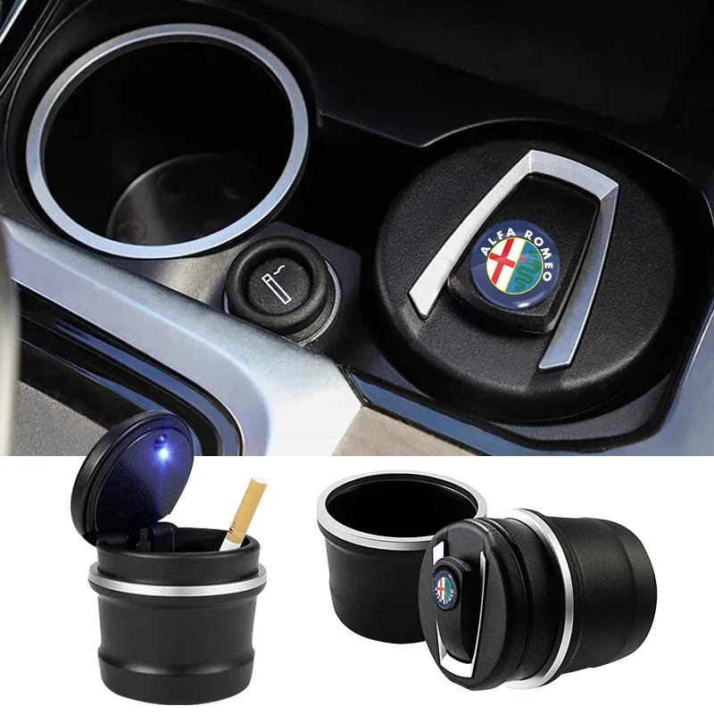 Car Ashtray LED Light Portable Smoke Ashes Holder Auto Interior For Alfa Romeo Giulia Stelvio Giulietta 156 159 147 Mito Tonale