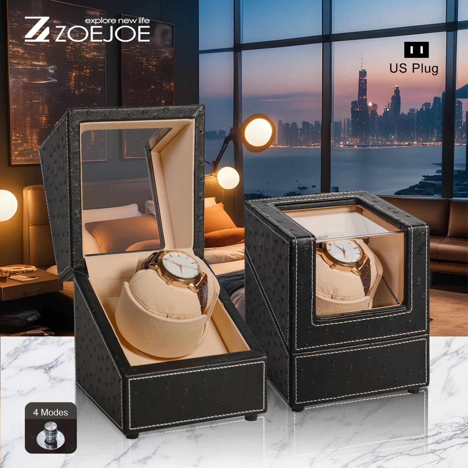 1pc ZOEJOE Watch Winder Box, Single Watch Winder for Automatic Watches, Winding Case Fit Men's and Women's Watches, 4 Modes