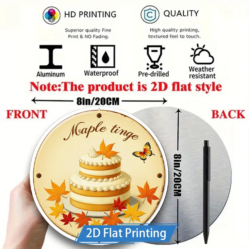 1 targa in metallo da 8x8 pollici "autunno Arce Tinge Cake 2D stampa piatta targa in metallo per la decorazione domestica"