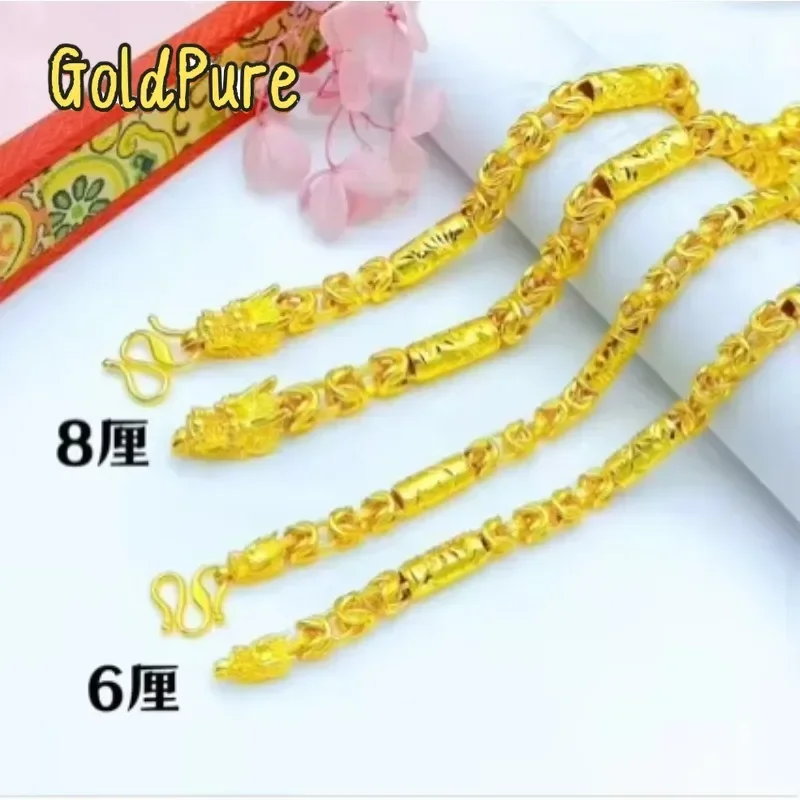 

Ожерелье Goldpure: Величественная цепь из настоящего золота 9999 пробы 24K с головой дракона, Феникса, бамбуковым узором и тканевым плетением C