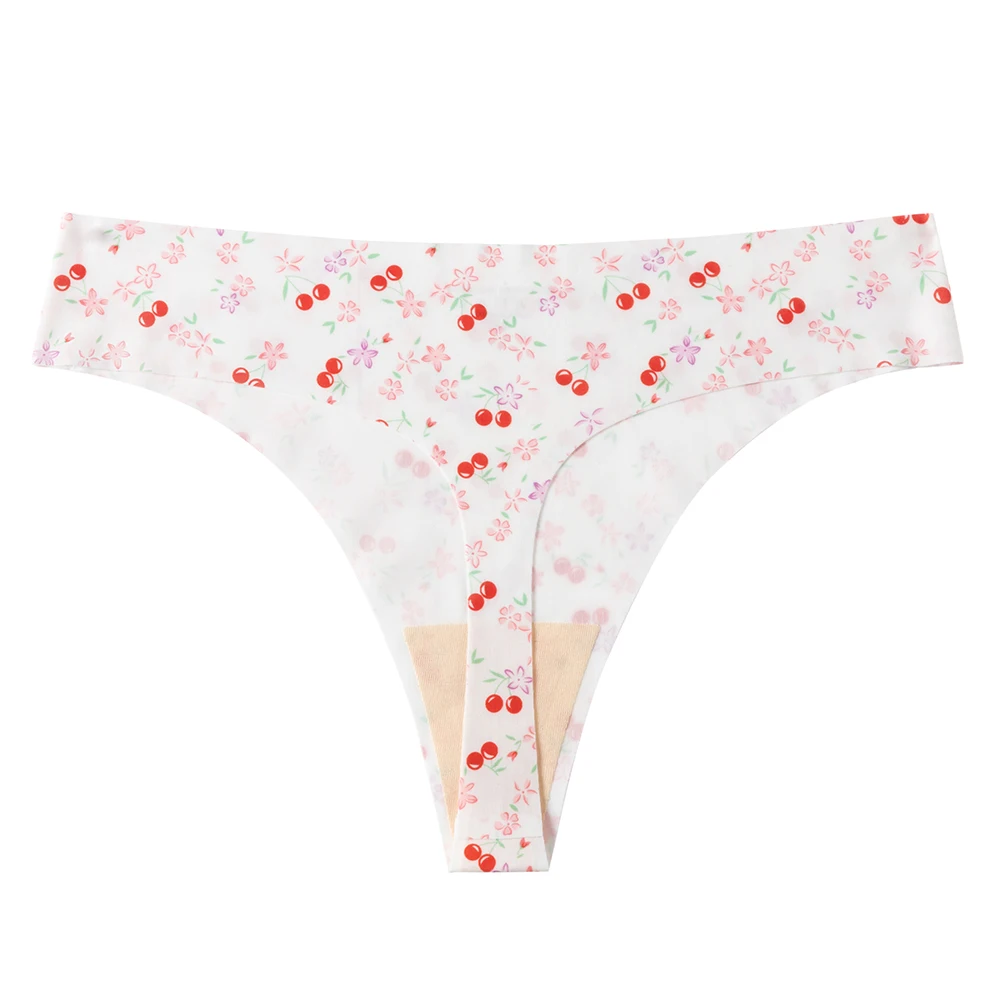 3 قطعة/المجموعة لطيف الكرز المطبوعة سراويل الأزياء الصلبة الألوان المرأة سراويل تنفس سلس الملابس الداخلية الحرير الساتان مثير سيور