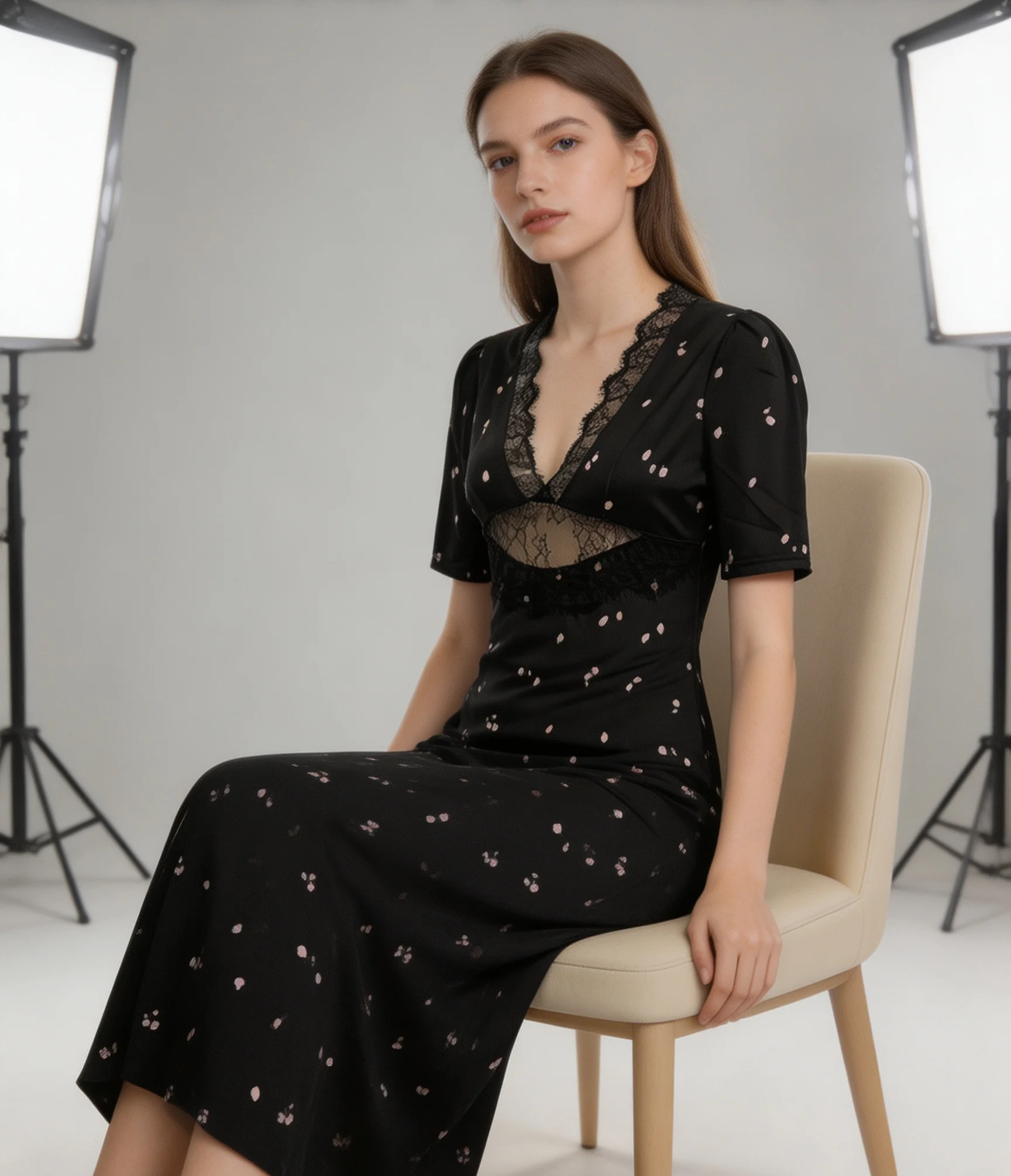 French-style Chic Black Lace Dress With a Deep V-neck, Perfect For a Sassy, Sultry Look