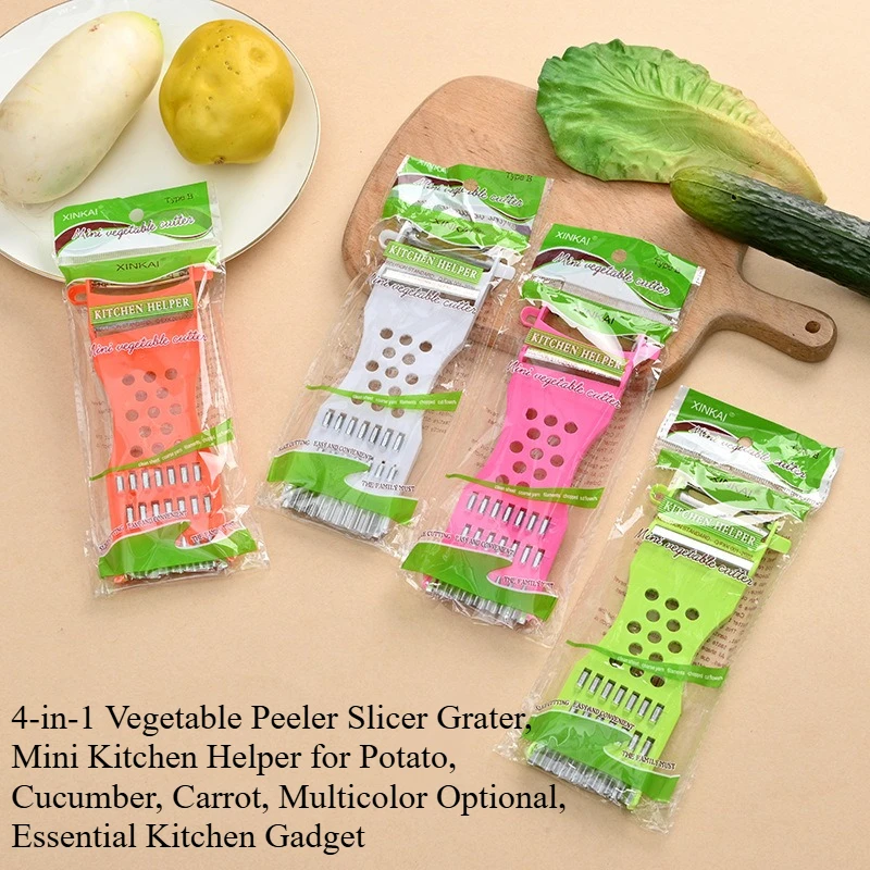 Multifunctional Vegetable Peeler and Slicer, 4-in-1 Kitchen Helper for Potato, Carrot, Cucumber, Julienne Cutter and Grater, Random Color