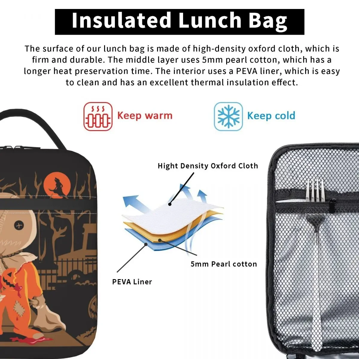 Halloween Horror Film Trick R Treat Sam Pumpkin Lunch Box Women Multifunction Cooler Thermal Food Insulated Lunch Bag Office