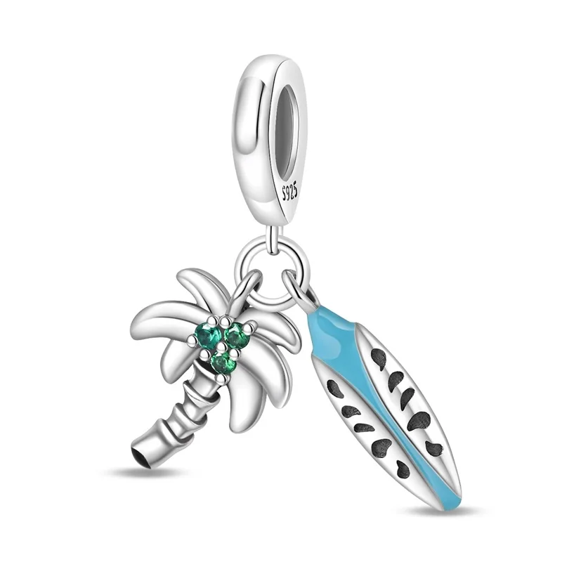 

Оригинальные подвески из стерлингового серебра 925, роскошный кулон с кокосовой пальмой, синие бусины для доски для серфинга, подходят для браслета «сделай сам», женское изготовление нежного подарка