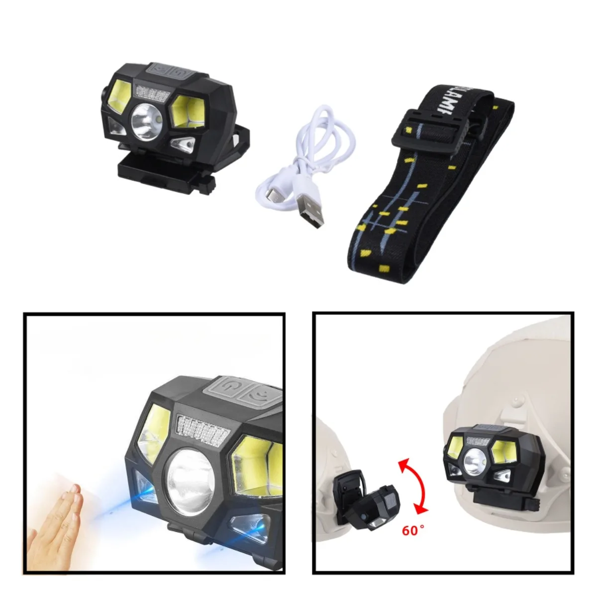 Tactical Waterproof Sensor Headlamp USB Charging NVG Mount Compatible With FAST MICH Helmet For Hunting Fishing Outdoor Gear