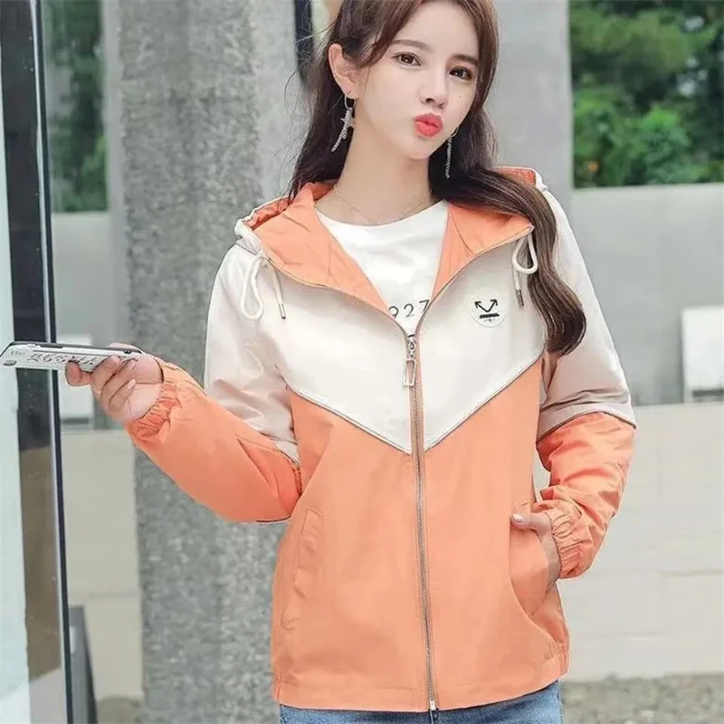 

Fashion Windbreaker Coat Women's Spring Autumn 2025New Korean Casual Jacket Ladies Student Hooded Baseball Uniform Overcoat Top