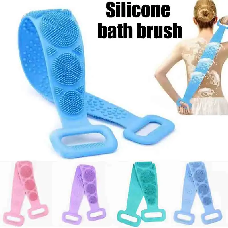 Cepillos de limpieza para la piel, cepillo de baño corporal, esponja de silicona, toallas de baño, estropajo, cepillo para frotar la espalda, exfoliante, masajeador, cinturón de ducha extendido