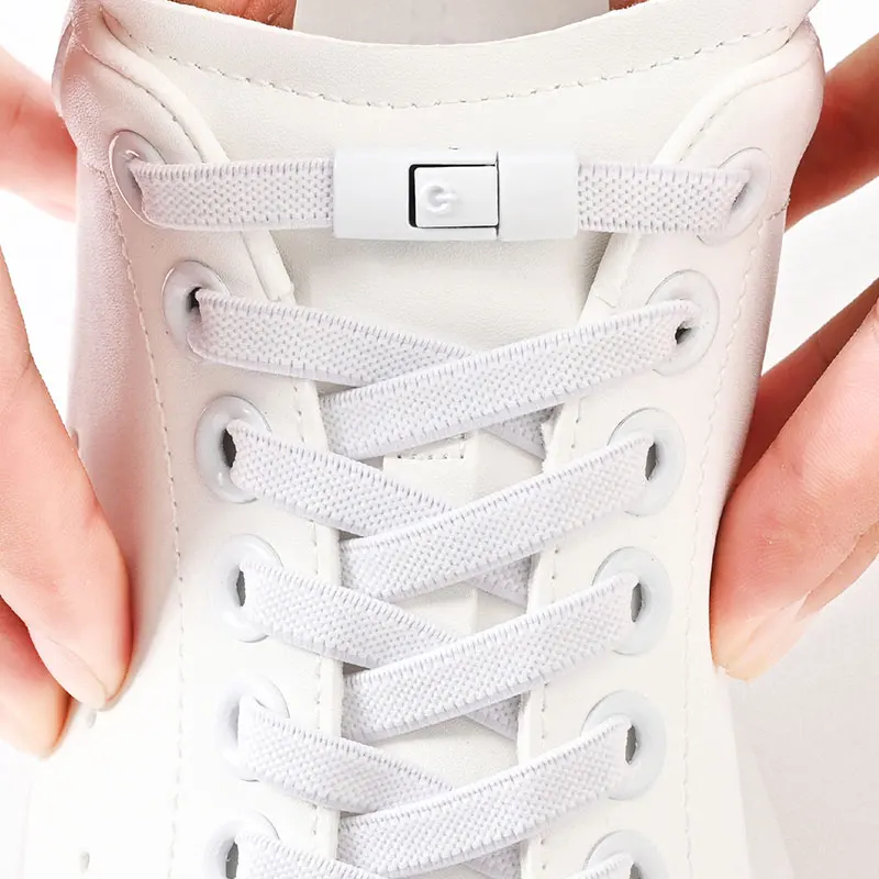 No Tie Shoe Laces Press Lock Shoelaces Without Ties Elastic Laces Locking Without Detachment 8mm Widened Flat Shoelace for Shoes image 2