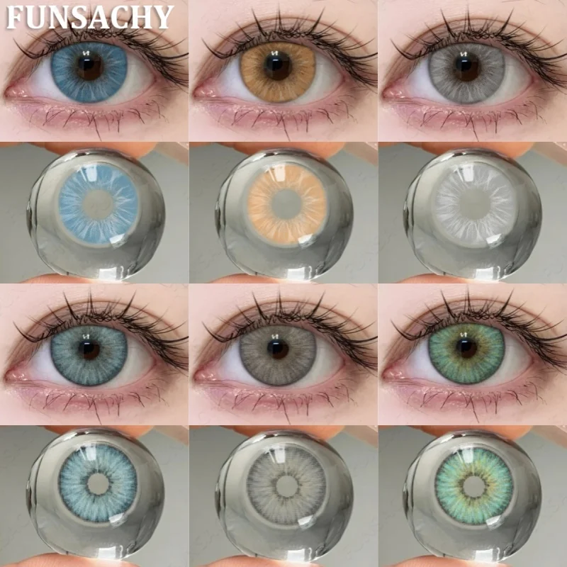 FUNSACHY 1 Paar farbige Kontaktlinsen für Augen, natürlich, grau, blau, schöne Pupille, weich, natürliches Zubehör, jährliche kosmetische Schüler