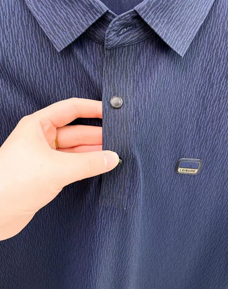 الحرير الجليد قصيرة الأكمام تي شيرت الرجال التلبيب منتصف العمر أبي الزي الأعمال عادية قميص بولو نصف كم العصرية تي شيرت #5