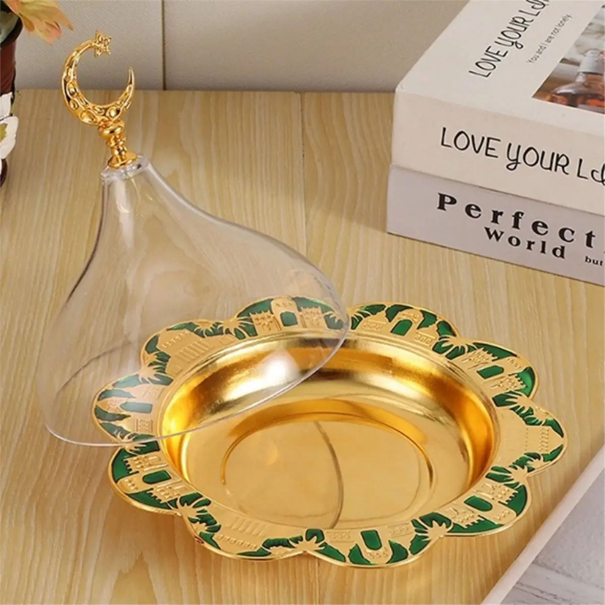 【AT48】 NEW Circle Shape Fruit Tray,Golden with Lid Acrylic Alloy Tea Disc Home Cheese Food Plate,Snack Disc Table Decoration