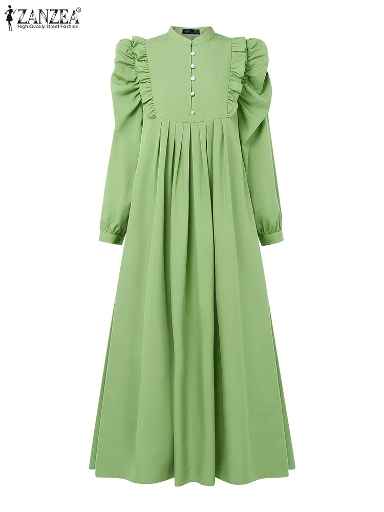 ZANZEA femmes musulmanes modeste Maxi Robes Hijabis élégant volants garniture à manches longues plissé Abaya Robes 2025 islamique Eid Robes