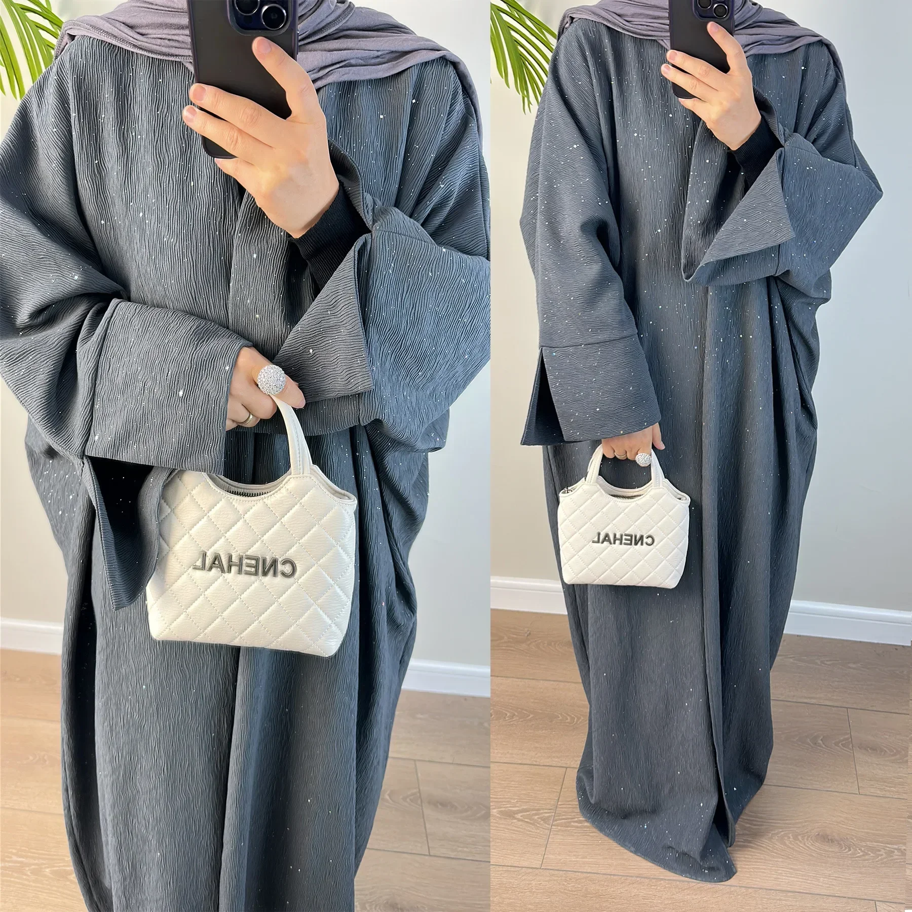 Abaya ouverte pour femme, kimono musulman, avec poudre brillante, kebaya de Dubaï, tenue modeste, hijab, caftan, collection automne et hiver