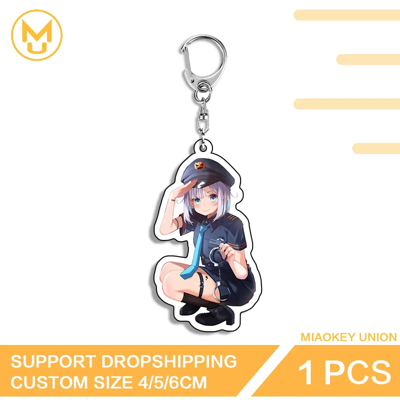 Alluring Squatting Police Uniform Girl Amusing Playful Keyring Transparent Novelty Funny Accessories Cool Backpack DIY Decor