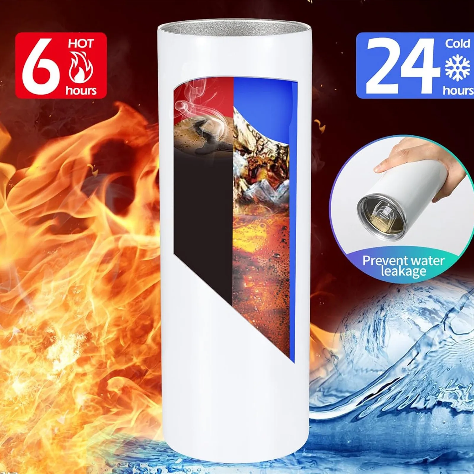 Sublimation Tumblers Blank 20 OZ Straight Skinny Tumbler With Straw Stainless Steel Double Wall Insulated Tumbler