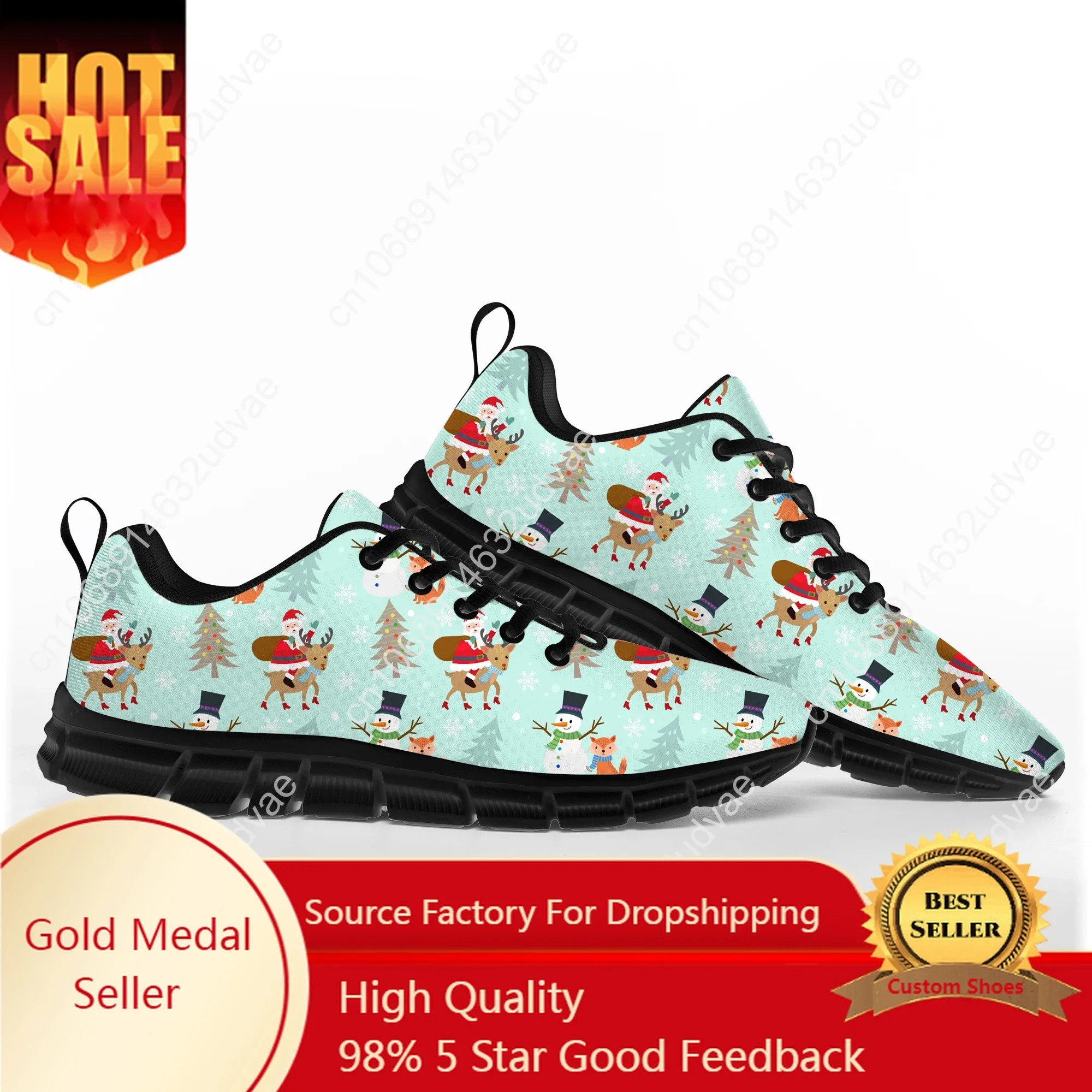 

Merry Christmas Snowman Santa Claus Snowflake Sports Shoes Mens Womens Teenager Black Sneakers Custom Couple Shoes