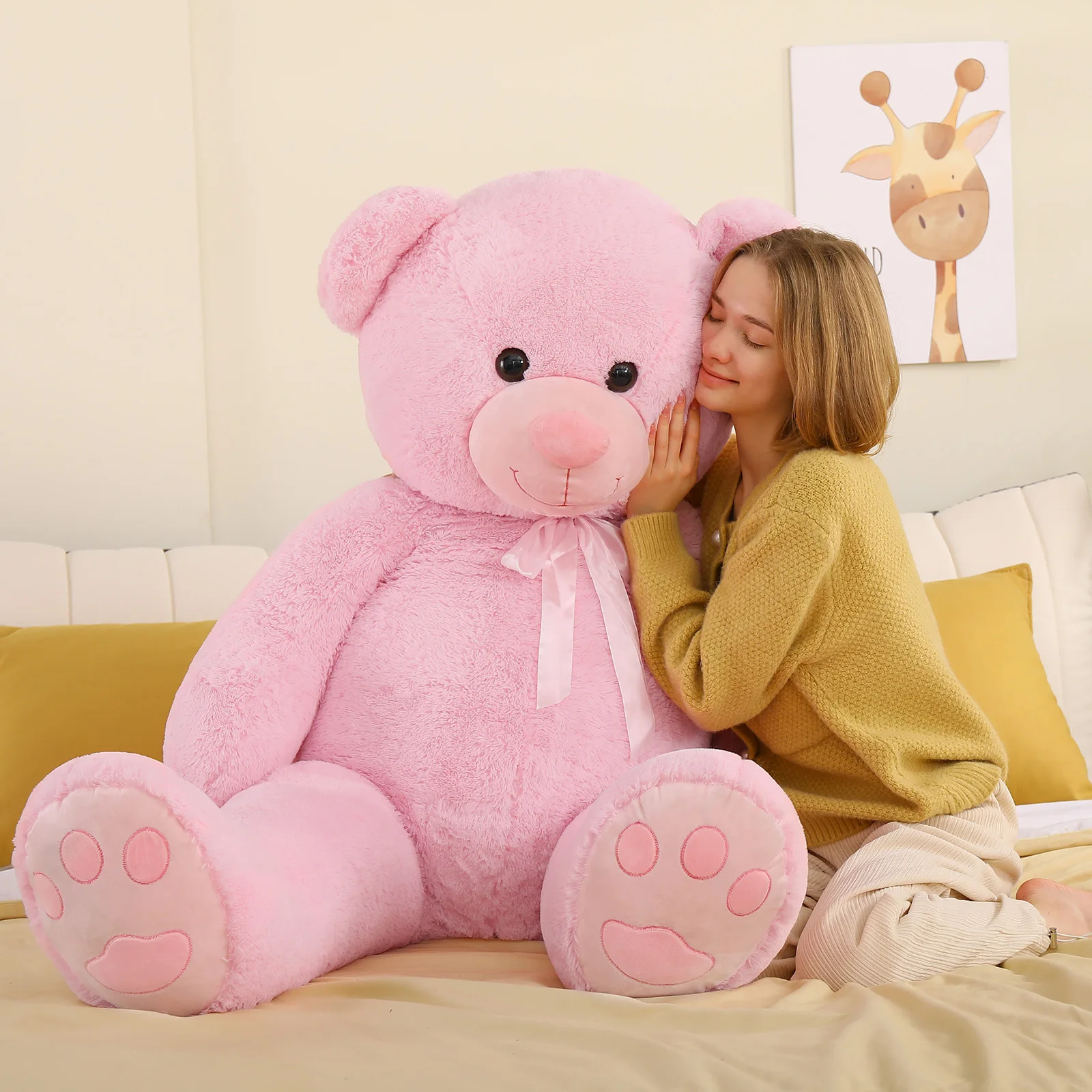 Boneka Beruang Raksasa Tezituor Tinggi 5 Kaki - Boneka Hewan Ukuran Asli Warna Pink 59 inci - Boneka Plush Besar dan Lembut dengan Jejak Kaki - Hadiah Valentine