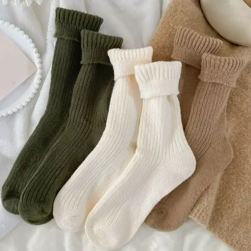 1/3 paia di calzini da donna in lana di cashmere più spessi invernali casual moda giapponese tinta unita calzino lungo per ragazze calzino termico