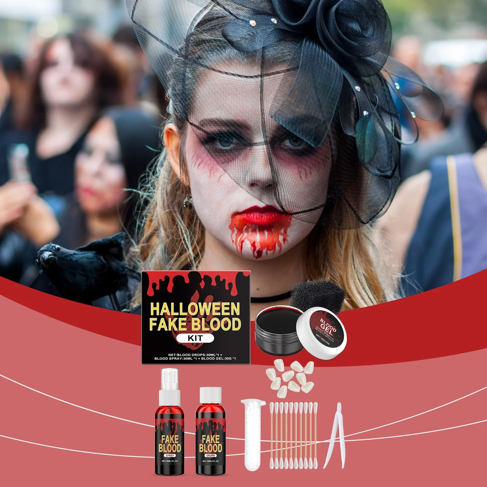 

Halloween Fake Blood Makeup Kit - Realistic Fake Blood Spray Dripping Blood Halloween Vampire Fake Blood Face Paint Cosplay Tool