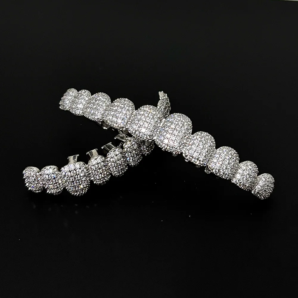 RACHELZ Gold Silver Color Full Iced Out CZ Stone Teeth Grillz Braces Hip Hop Shiny Zircon Tooth Caps For Women Men Jewelry Gift