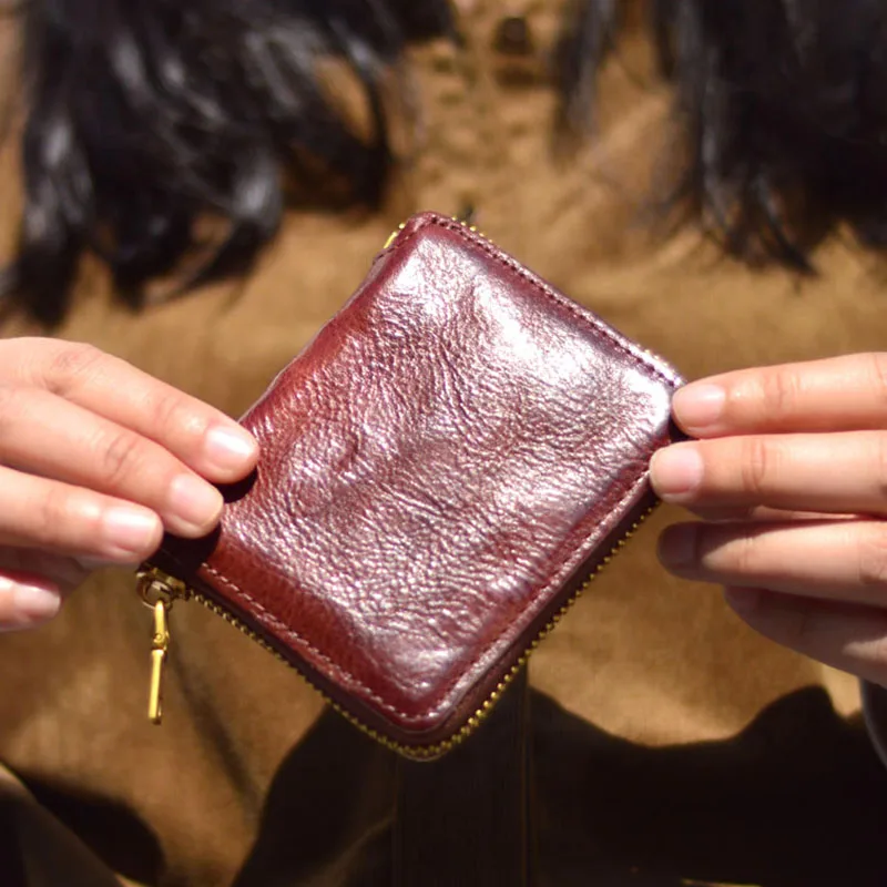 

AETOO оригинальный дизайн, ретро складная короткая сумка для денег на молнии, верхний слой из воловьей кожи, зажим для денег на молнии, мужская и женская национальная мода