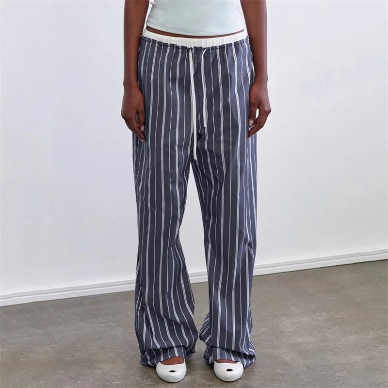 

Women's pants New low rise slim fit straight leg pants for summer 2025 Elastic waist drawstring Nine quarter pants y2k trousers