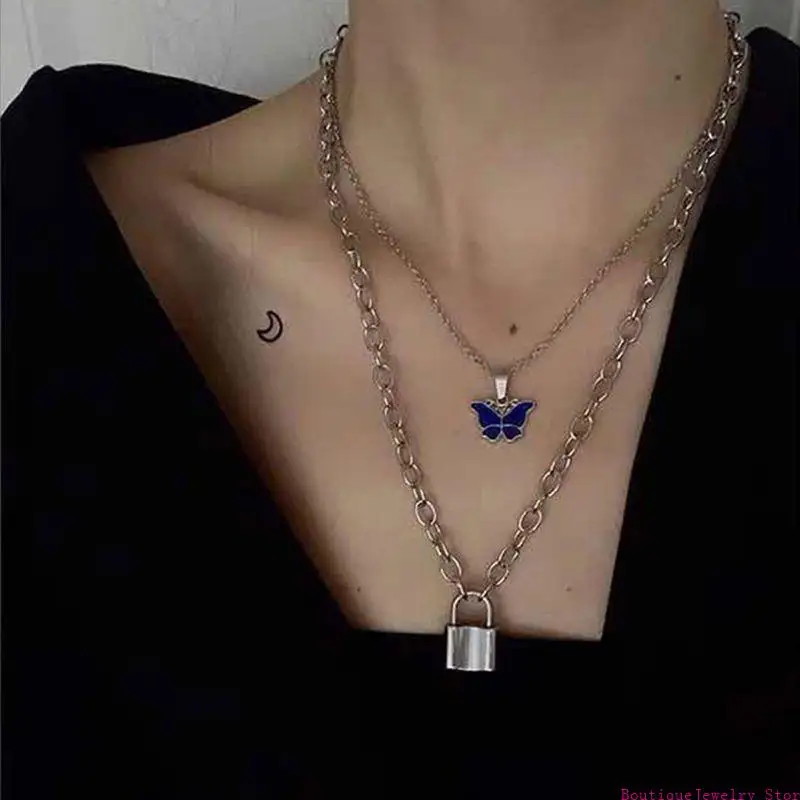 E1PE Fashion for Butterfly Color Change with Temperature Necklace Emotion Feeling Mood Necklace Jewelry Decoration G