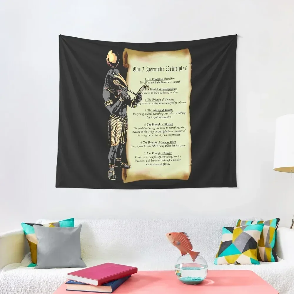 Thoth and The 7 Hermetic Principles - Egyptian and Greek Philosophy from The Kybalion Tapestry Wall Decor Hanging Tapestry