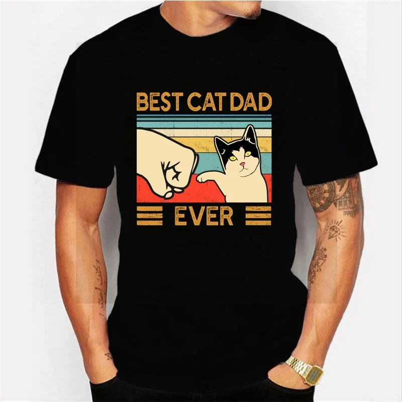 Funny Best Cat Dad Ever T-shirt Summer Short Sleeve Tees Mens Casual Cotton Shirts