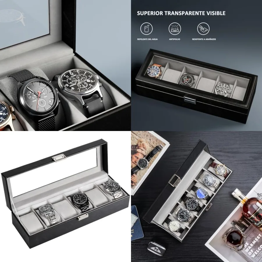

Watch Box, 6 Slot Mens Watch Case, Watch Storage Holder Organizer, Watch Display Case with Glass Lid, Anniversary Birthday Vale